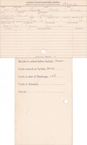 Priscilla Showity (Kow-est-ye) Student Information Card