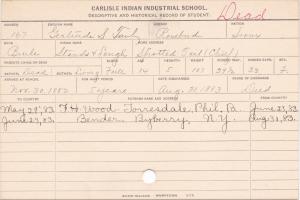 Gertrude Spotted Tail Student Information Card Gertrude Spotted Tail Student Information Card