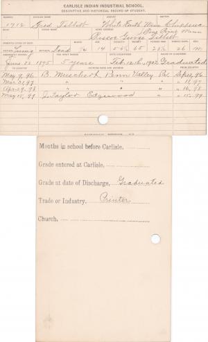 Fred Tibbetts Student Information Card