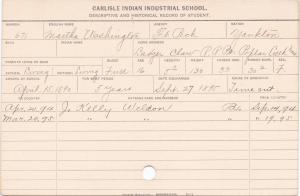 Martha Washington Student Information Card
