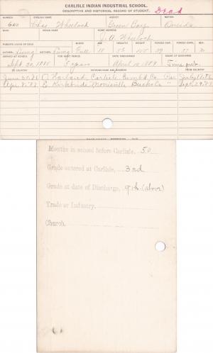 Charles Wheelock Student Information Card Charles Wheelock Student Information Card