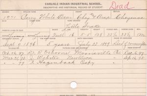 Percy White Bear Student Information Card