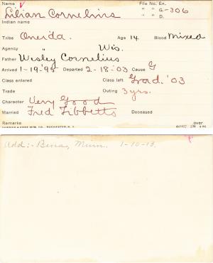 Lillian Cornelius Student Information Card Lillian Cornelius Student Information Card