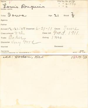 Louis Dupuis Student Information Card Louis Dupuis Student Information Card