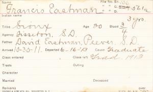 Francis Eastman Student Information Card