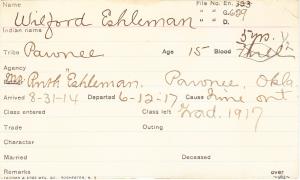 Wilfred Eshelman Student Information Card