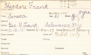 Theodore Frank Student Information Card