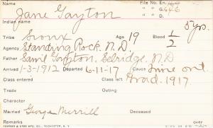 Jane Gayton Student Information Card