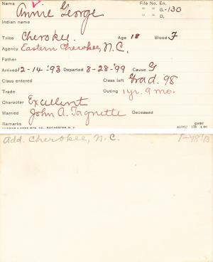 Annie George Student Information Card Annie George Student Information Card