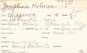 Josephine Holmes Student Information Card