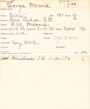George Means Student Information Card