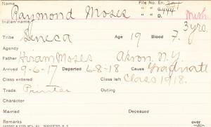 Raymond Moses Student Information Card