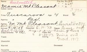 Mamie Mt. Pleasant Student Information Card