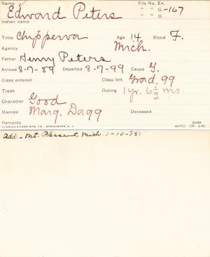 Edward Peters Student Information Card