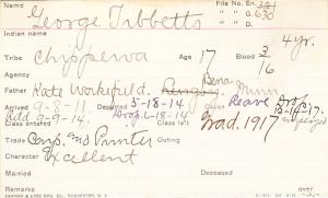 George Tibbetts Student Information Card