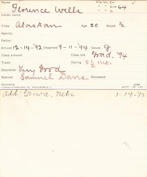 Florence Wills Student Information Card