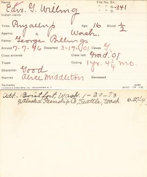 Edward G. Willing Student Information Card
