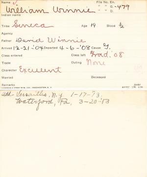 William Winnie Student Information Card William Winnie Student Information Card