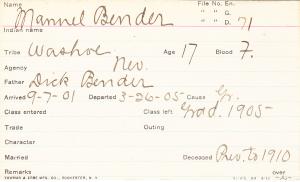 Manuel Bender Student Information Card 