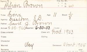 Lillian Brown Student Information Card 