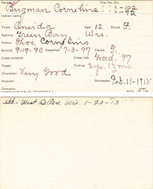 Brigman Cornelius Student Information Card Brigman Cornelius Student Information Card