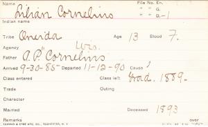 Lillie Cornelius Student Information Card 