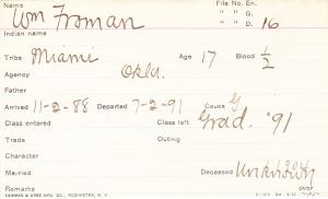 William Froman Student Information Card William Froman Student Information Card