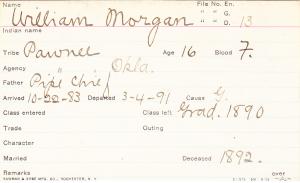 William Morgan Student Information Card