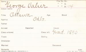George Vallier Student Information Card