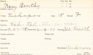 Mary Bentley Student Information Card Mary Bentley Student Information Card