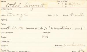 Ethel Bryant Student Information Card