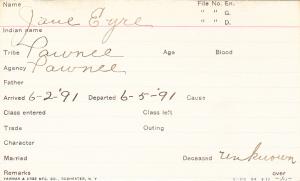 Jane Eyre Student Information Card