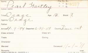 Pearl Hartley Student Information Card