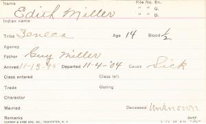 Edith Miller Student Information Card