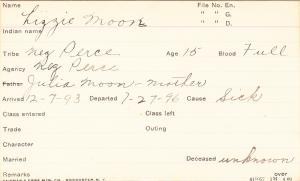 Lizzie Moore Student Information Card