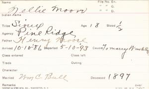 Nellie Moore Student Information Card