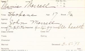 Mamie Morrell Student Information Card