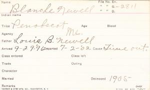 Blanche Newell Student Information Card