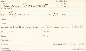 Kisetta Roosevelt Student Information Card