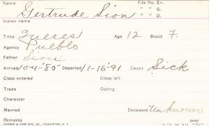 Gertrude Sion Student Information Card