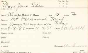 Mary Jane Silas Student Information Card