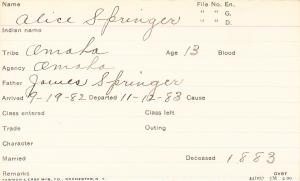 Alice Springer Student Information Card Alice Springer Student Information Card