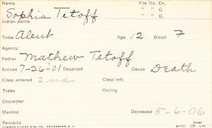 Sophia Tetoff Student Information Card Sophia Tetoff Student Information Card