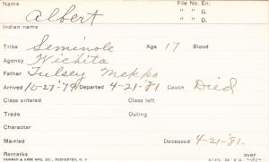 Albert Student Information Card Albert Student Information Card