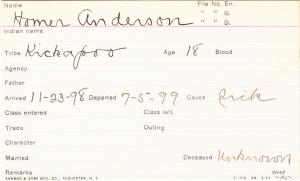 Homer Anderson Student Information Card