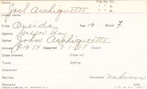 Joel Archiquette Student Information Card Joel Archiquette Student Information Card