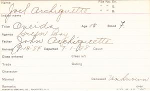 Joel Archiquette Student Information Card