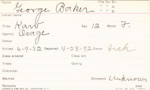 George Baker Student Information Card