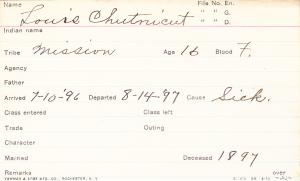 Louis Chutnicut Student Information Card
