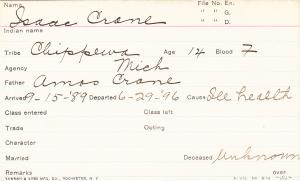 Isaac Crane Student Information Card